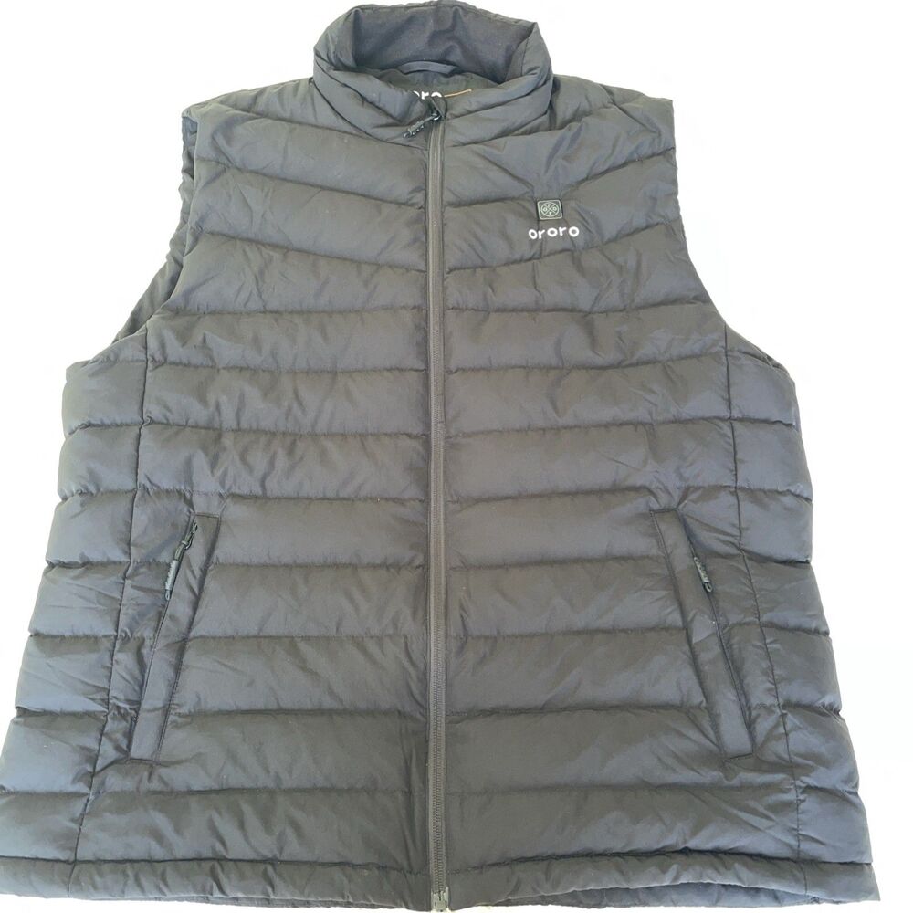 Ororo Heated Down Blend Vest Men's Full Zip XL/ Black W/Battery No Charger